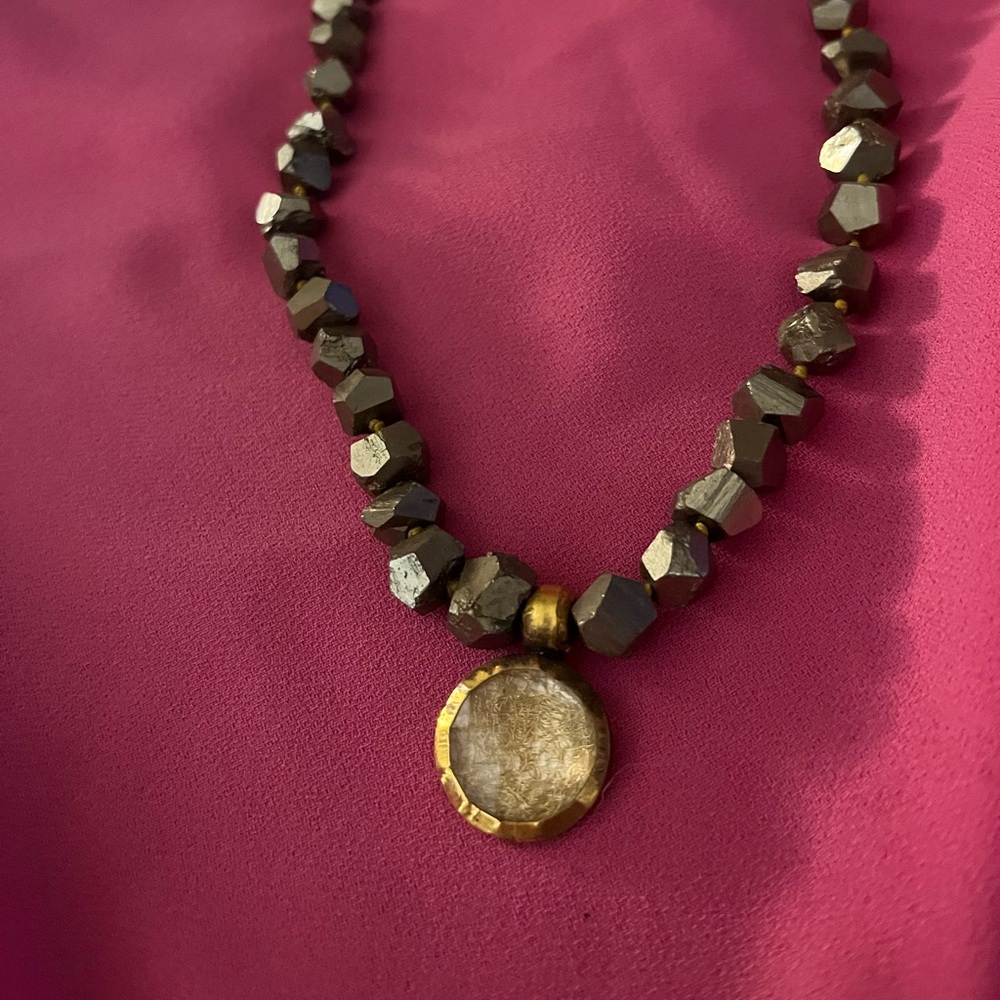 Nava Zahavi 18k Yellow Gold wrapped/SS Quartz & Pyrite Necklace SS clasp. 16”